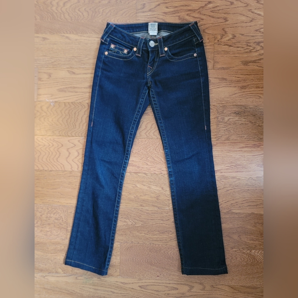 True Religion Jeans Low Rise Straight Leg Dark Denim Size 24